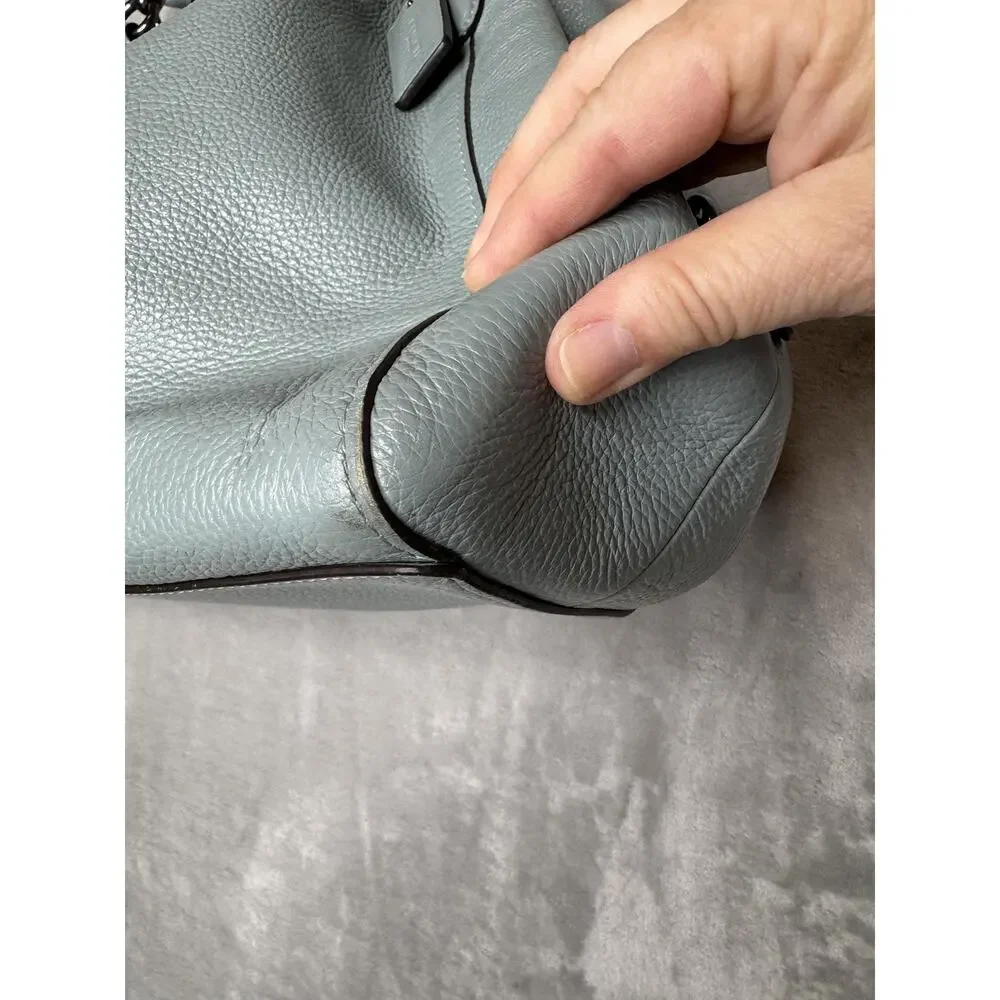 Coach Edie 31 Bag Womens Blue Pebbled Leather Shoulder Zip Pockets Gunmetal